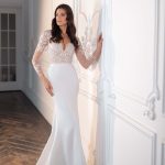 Vestido de Novia Corte Sirena con Mangas en Satín Italiano y Encajes. Ref. MVN65AZF