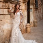 Vestido de Novia Estilo Sirena Manga Larga y Hermosos Apliques. Ref. QBYES6541