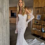 Vestido de Novia Corte Sirena en Tul Escote Recto con Hermosas Mangas. Rerf. MVNSNPHX
