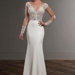 Vestido de Novia Sirena Escote en V Manga Larga con Apliques. Ref. MVNQDXCJ