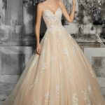 Vestido de Novia L?nea A en Tul con Apliques en Pedrer?a y Lentejuelas tirantes Spagetti. Ref. MVNXMD9E