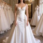 Maravilloso Vestido de Novia en Satín con Encaje en la parte Superior Re. QBYE1116