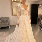 Vestido de Novia Increíble Línea en A Manga Larga y Corsé. Ref: Q31523