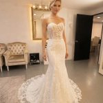 Vestido de Novia Sirena Hermoso Corsé y Encajes con Espalda Strapless y Perlas. Ref: Q31524